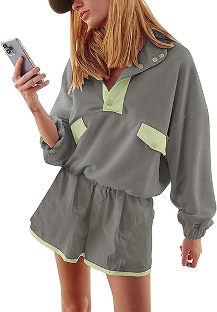 Women's Two Piece Short Sets Summer Lounge Sweatsuits Long Sleeve Outfits Travel Tracksuit with P... | Amazon (US)