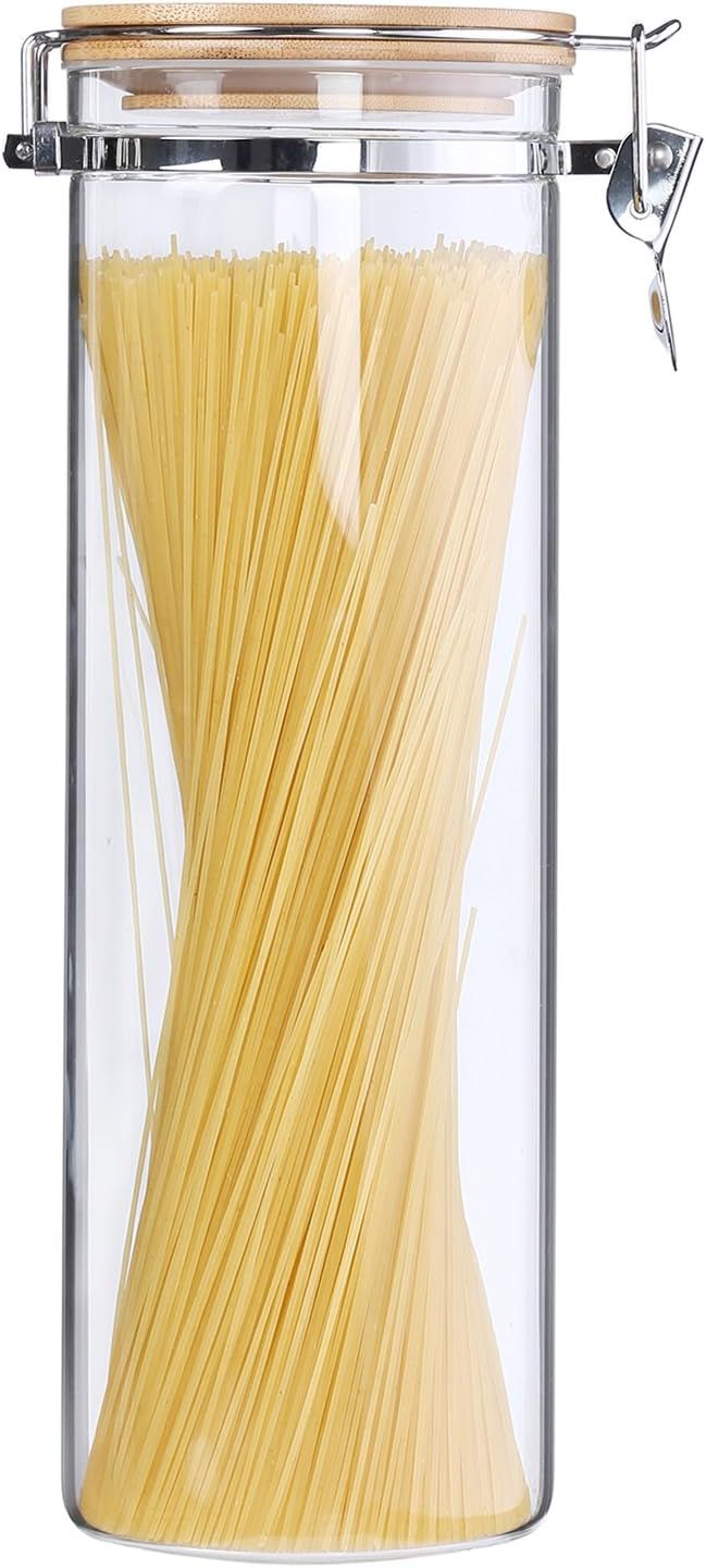 KKC Tall Glass Pasta Storage Container with Hinged Lid,Glass Spaghetti Storage Jar Airtight Lid,T... | Amazon (US)