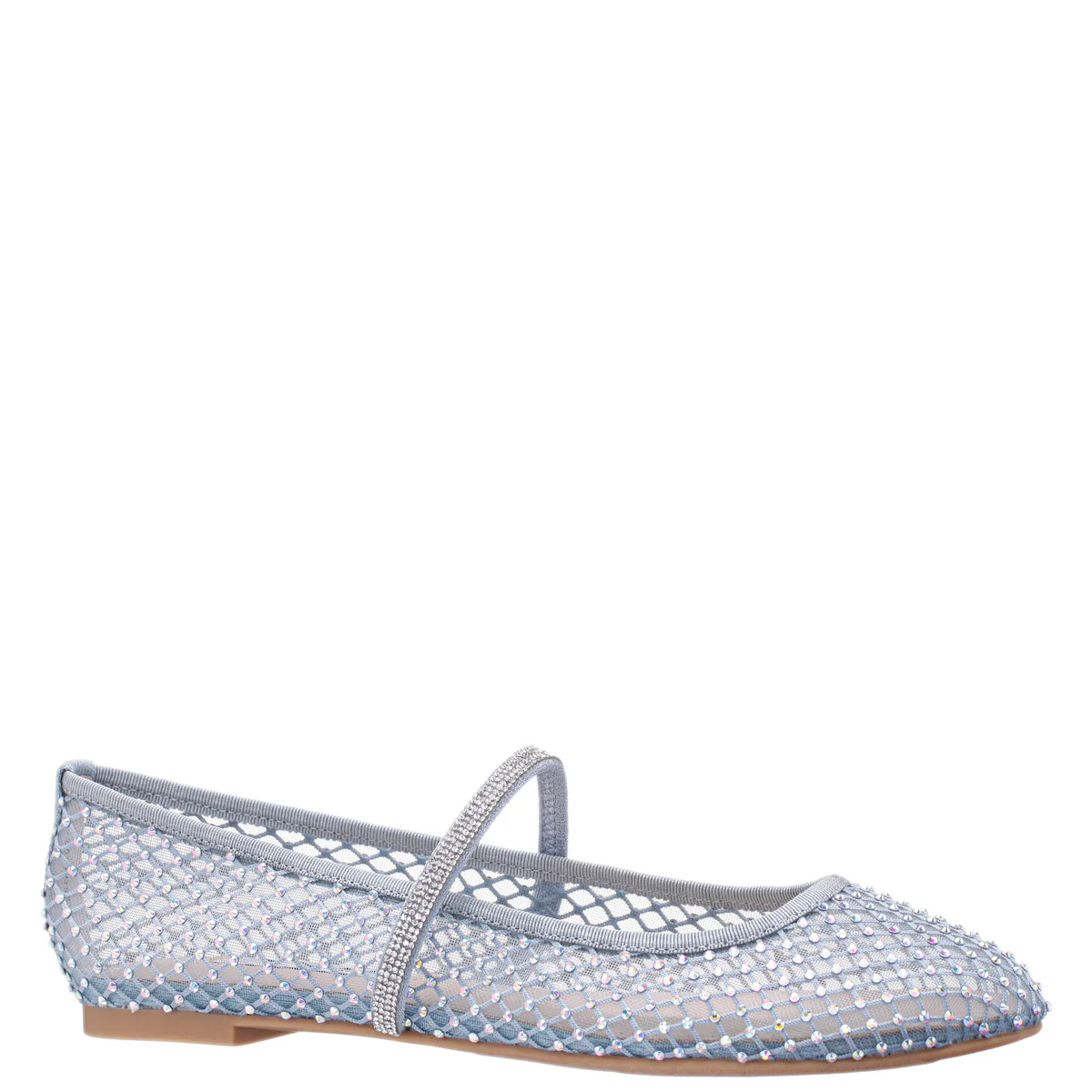 Womens Peggy Blue Mesh with Iridescent Rhinestones Ballet Flats with Rhinestone Band | Nina Shoes | Nina Shoes