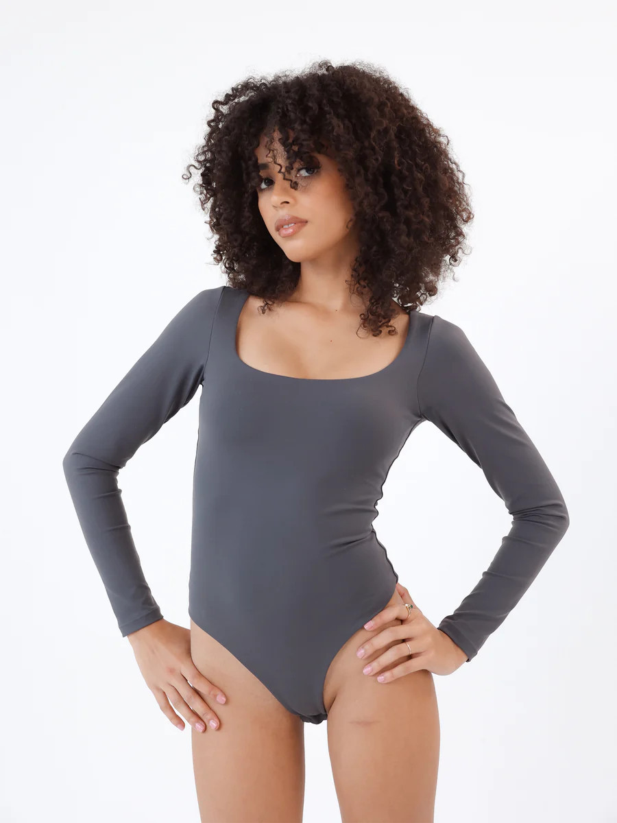 Long Sleeve Wide Scoop Neck Bramisuit | Klassy