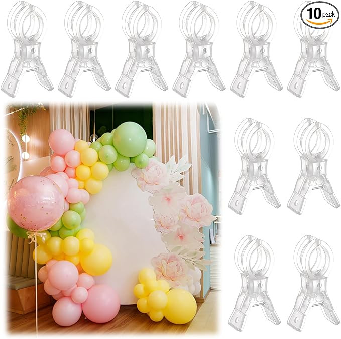 LemonRoad 10 Pack Large Balloon Arch Clips Plastic Transparent Backdrop Spring Clamps 3.5 Inch He... | Amazon (US)