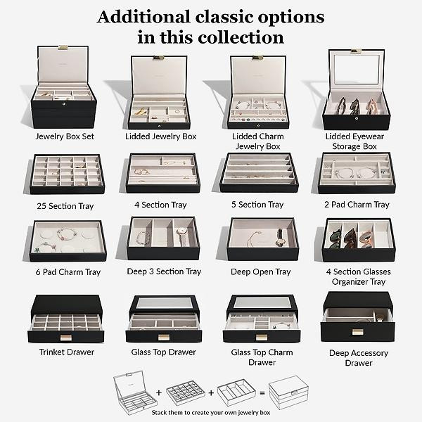 Stackers Classic Lidded Charm Bracelet Box Black | The Container Store