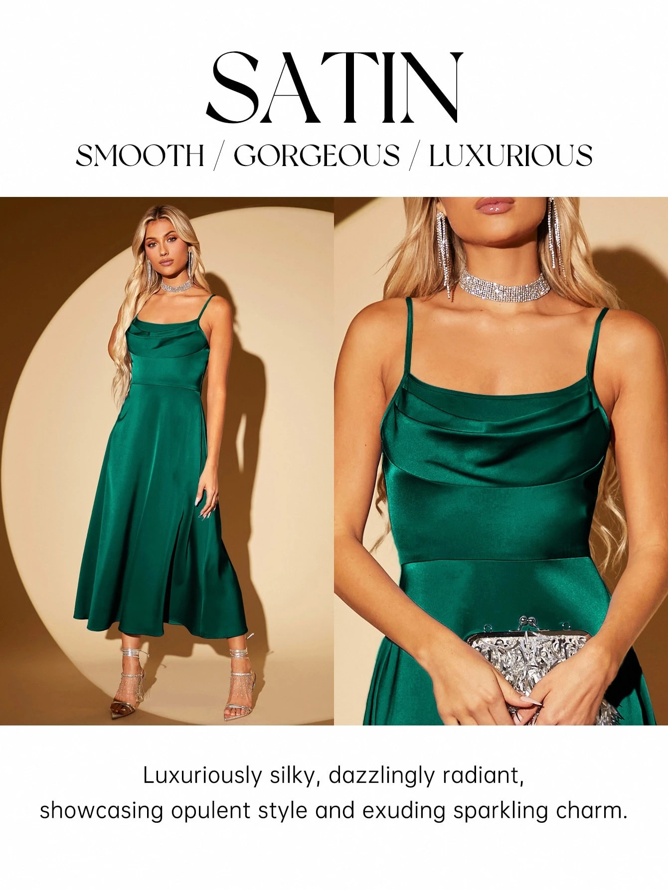 SHEIN Belle Women Fashionable And Elegant Solid Color Satin Pleated Design Long Dress With Waist ... | SHEIN