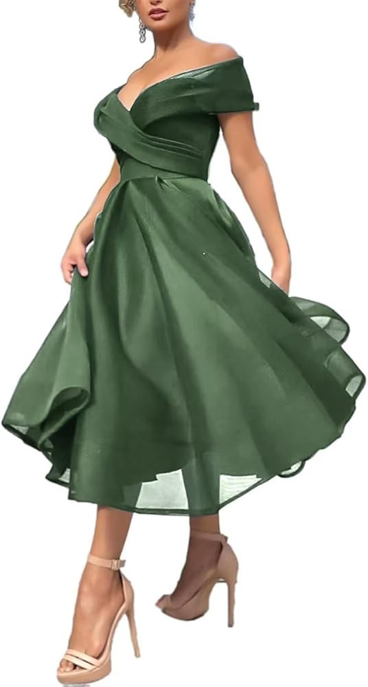 Off Shoulder Prom Dresses Tulle Sweetheart Long Tea Length Pleated Ball Gown A-Line Formal Evenin... | Amazon (US)