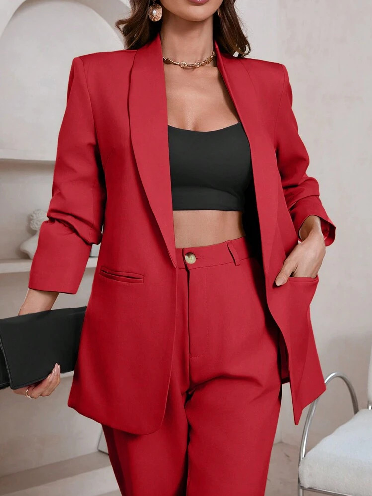 Aveloria Women Lapel Collar Long Sleeve Solid Color Casual Work Blazer Jacket, Autumn/Winter | SHEIN