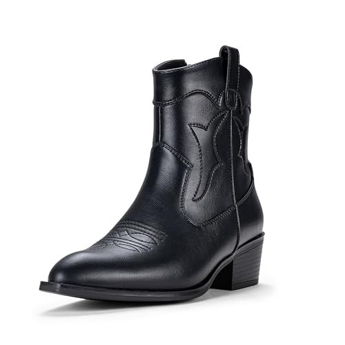 Vepose Women's Black Cowboy Boots Western Cowgirl Boots for Women 9815 Embroided Square Toe Pull on Ankle Booties with Inside Zipper Size 9.5 (CJY9815 Black 09.5) | Amazon (US)