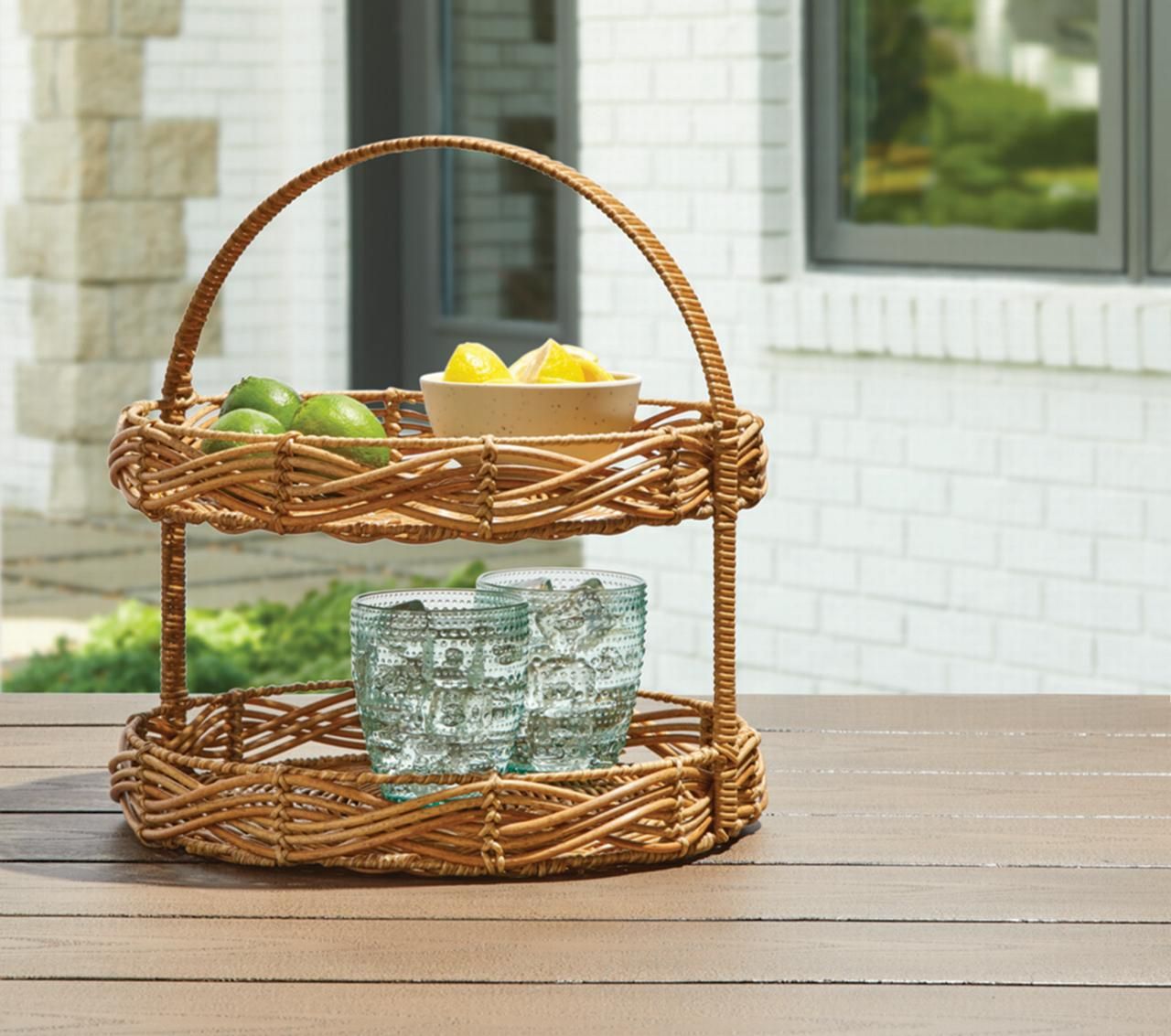 Better Homes & Gardens Alameda Resin Rattan 2-Tier Round Serving Stand | Walmart (US)