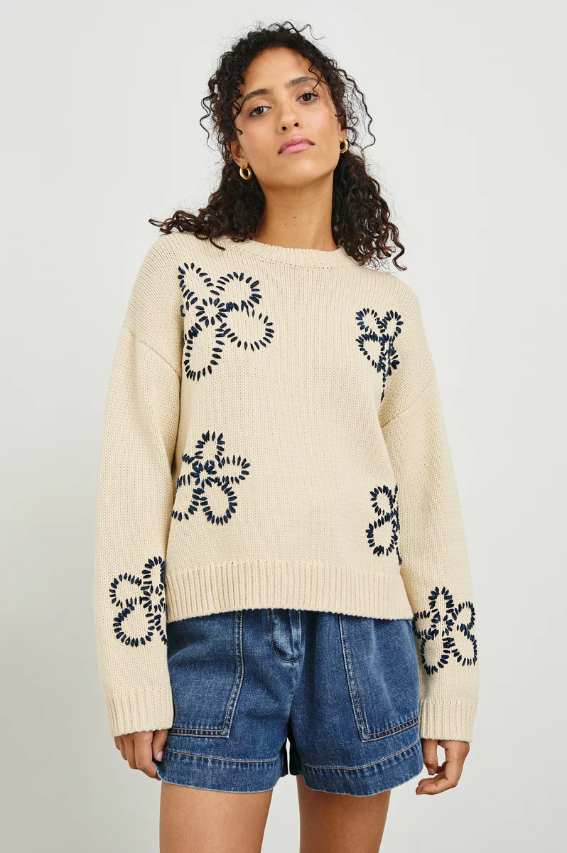 ZOEY SWEATER - IVORY NAVY STITCHED DAISIES | Rails