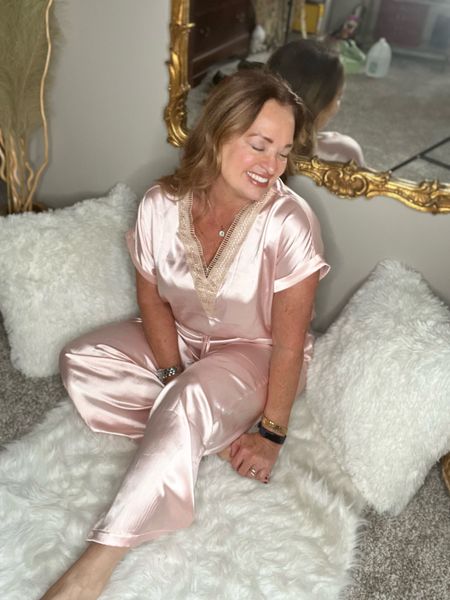Feeling pampered and luxe in this beautiful satin pj set! The pretty lace v neck details really elevate this set! The pants feature an adjustable draw string.  
Available in many colors and it makes an excellent gift!

#LTKHoliday #LTKGiftGuide #LTKhome