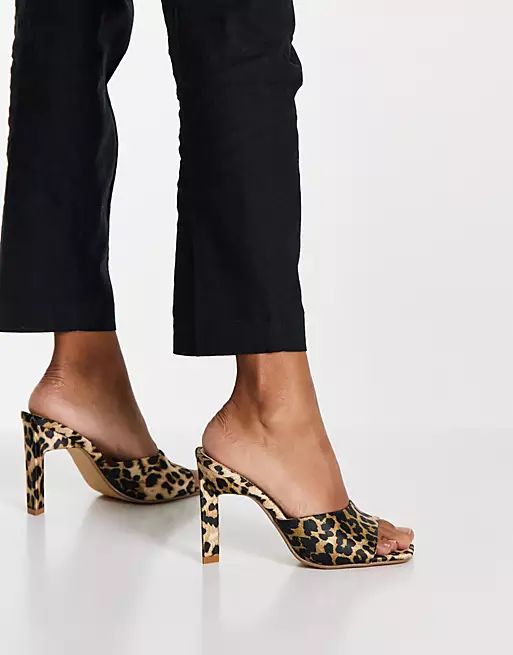 River Island square toe leopard print heeled sandals in brown | ASOS (Global)