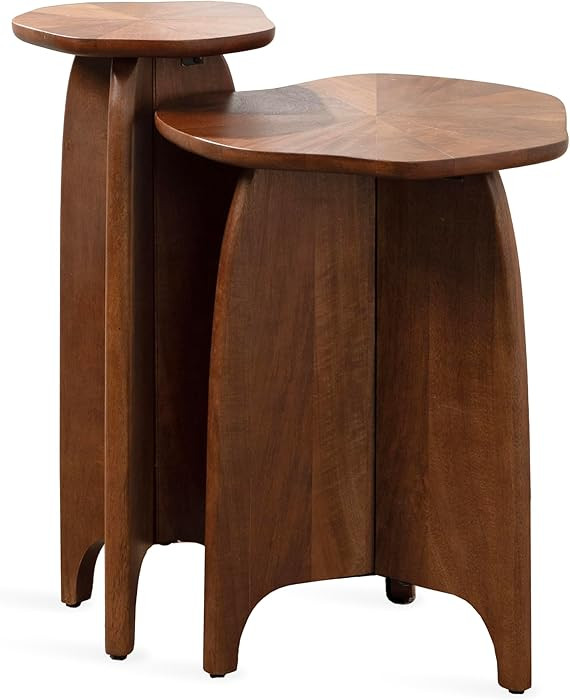 Kate and Laurel Kanna Modern Wavy Pieced Mango Wood Round Table Set, 2 Piece Set, Walnut Brown, S... | Amazon (US)
