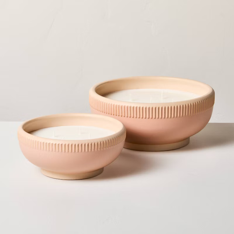 4-Wick Rim Stripe Ceramic Berry Leaf and Lemon Jar Candle Coral 45oz - Hearth & Hand™ with Magn... | Target