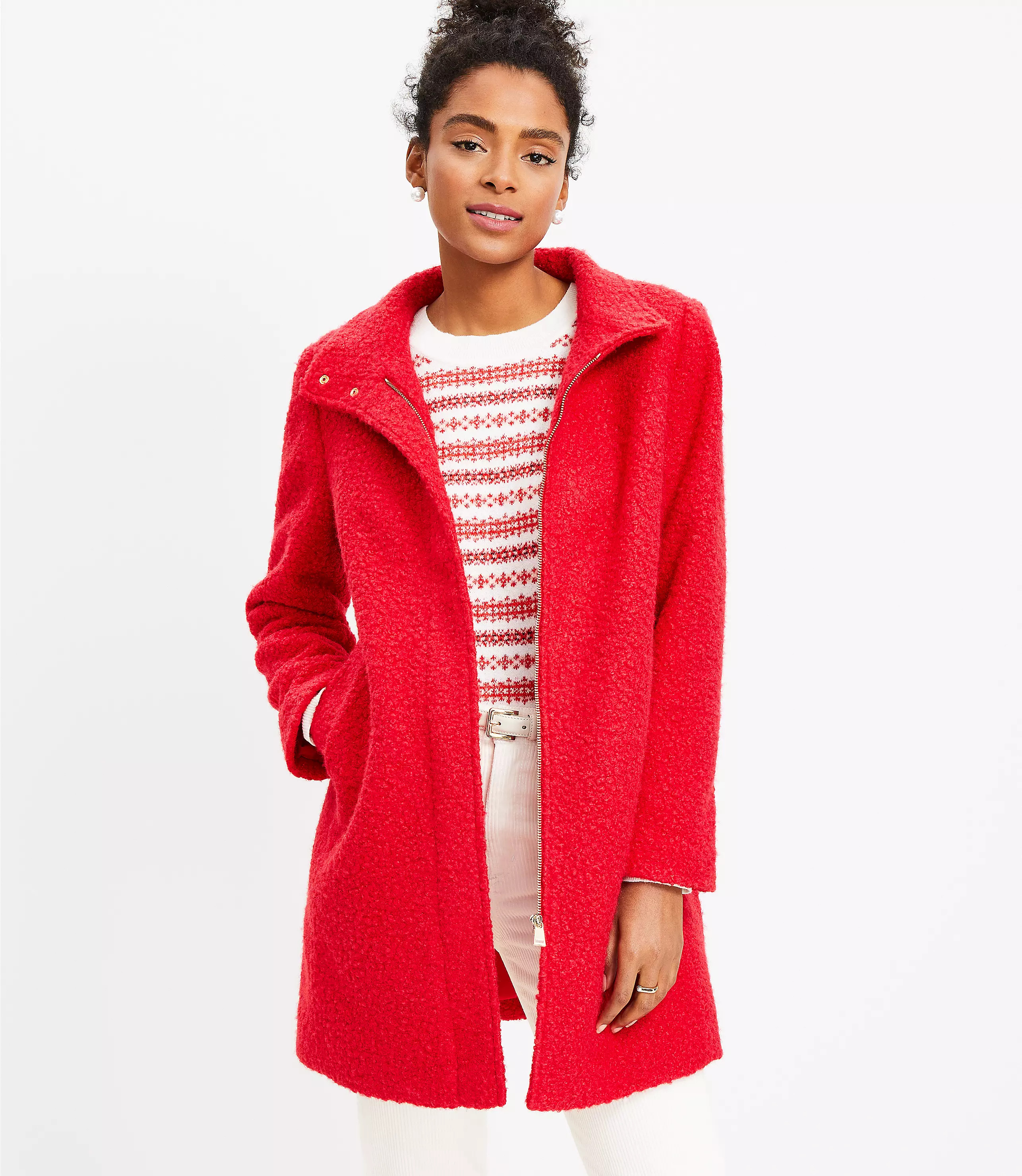 Curly Funnel Neck Coat | LOFT