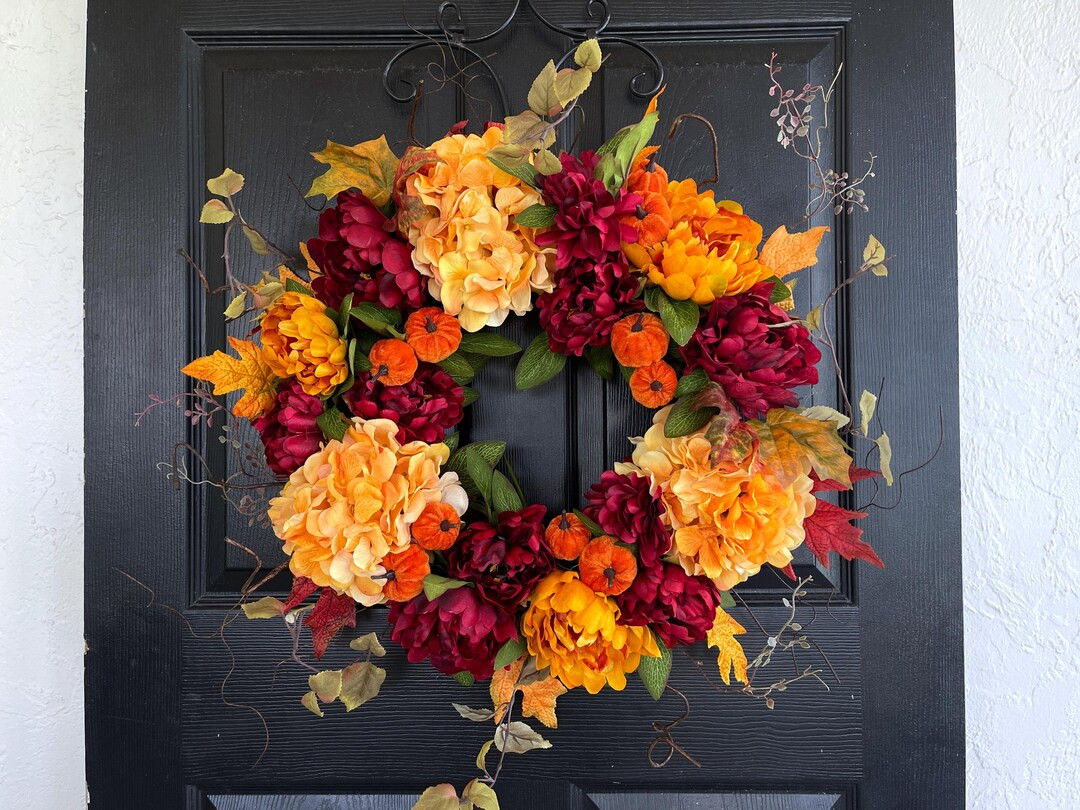 Fall Wreath Pumpkin Hydrangea & Peony: Thanksgiving Autumn Door Decor - Etsy | Etsy (Global)