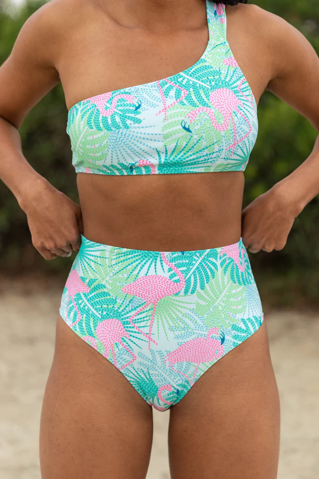 Flamingo Frolic Multi High Waisted Flamingo Printed Bikini Bottom | Pink Lily