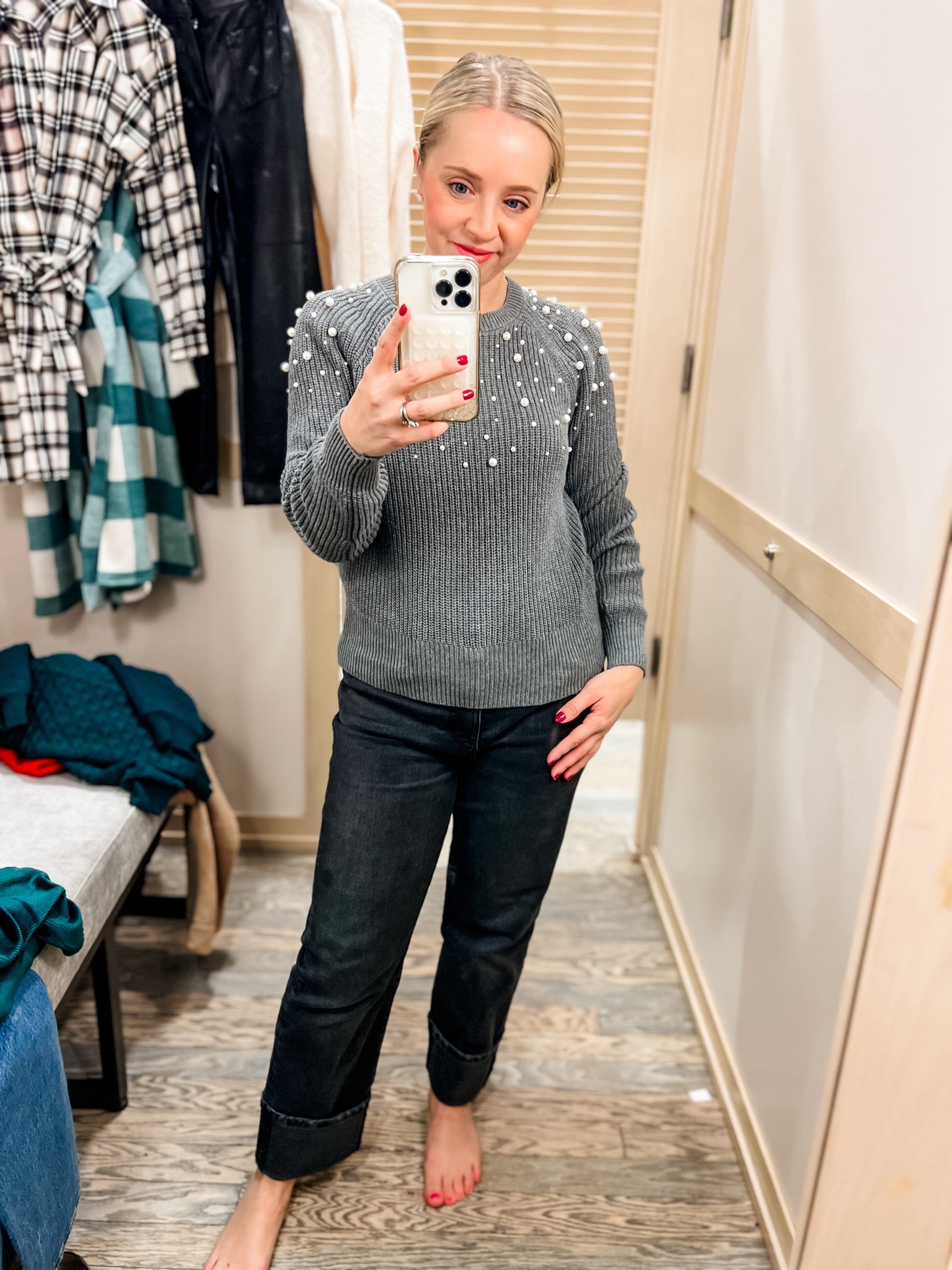 This pearl sweater is so festive! Sized down to xs. Perfect for a holiday party! 50% off for cyber week. Linking similar black jeans. 

Pearl sweater, holiday outfit, holiday sweater, loft, grey sweater, winter outfit, holiday fashion, loft 

#LTKCyberWeek #LTKHoliday #LTKSaleAlert