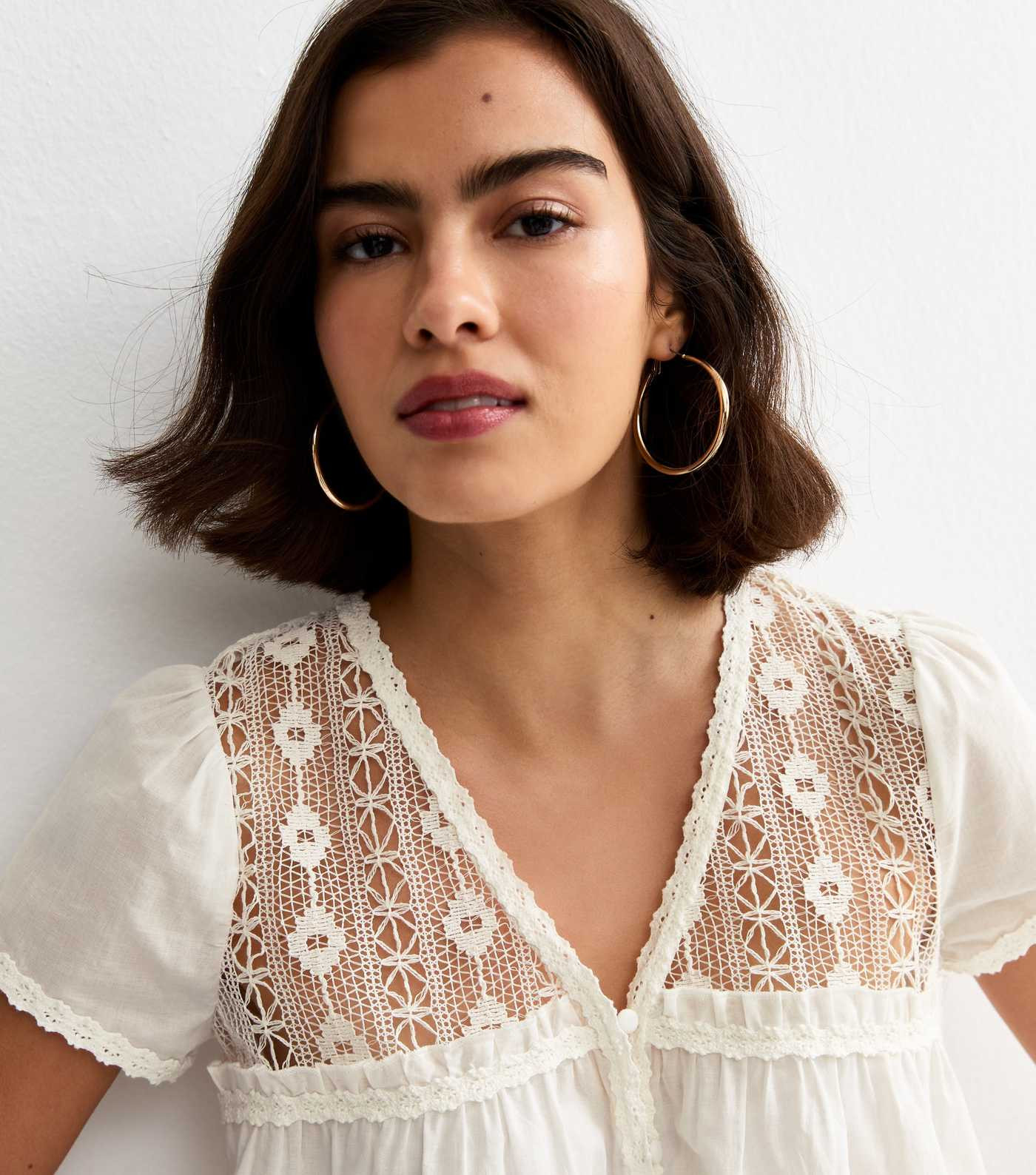 Cream Lace Panel Button Up Blouse | New Look | New Look (UK)
