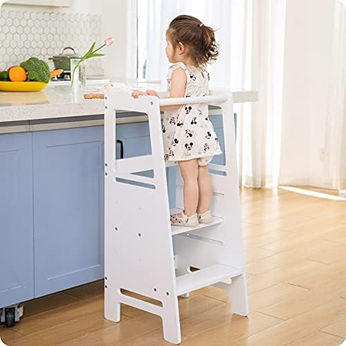 Amazon.com: Stepup Baby Montessori Toddler Tower Kitchen Wooden Helper Step Stool, Adjustable Tod... | Amazon (US)