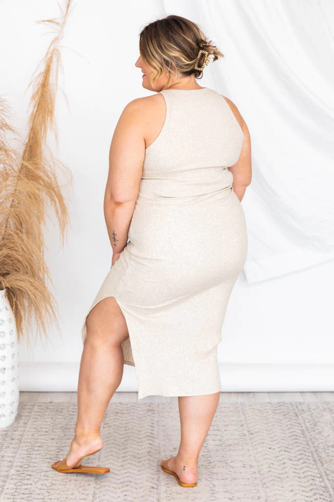 Adored By You Oatmeal Ribbed Midi Tank Dress | Pink Lily