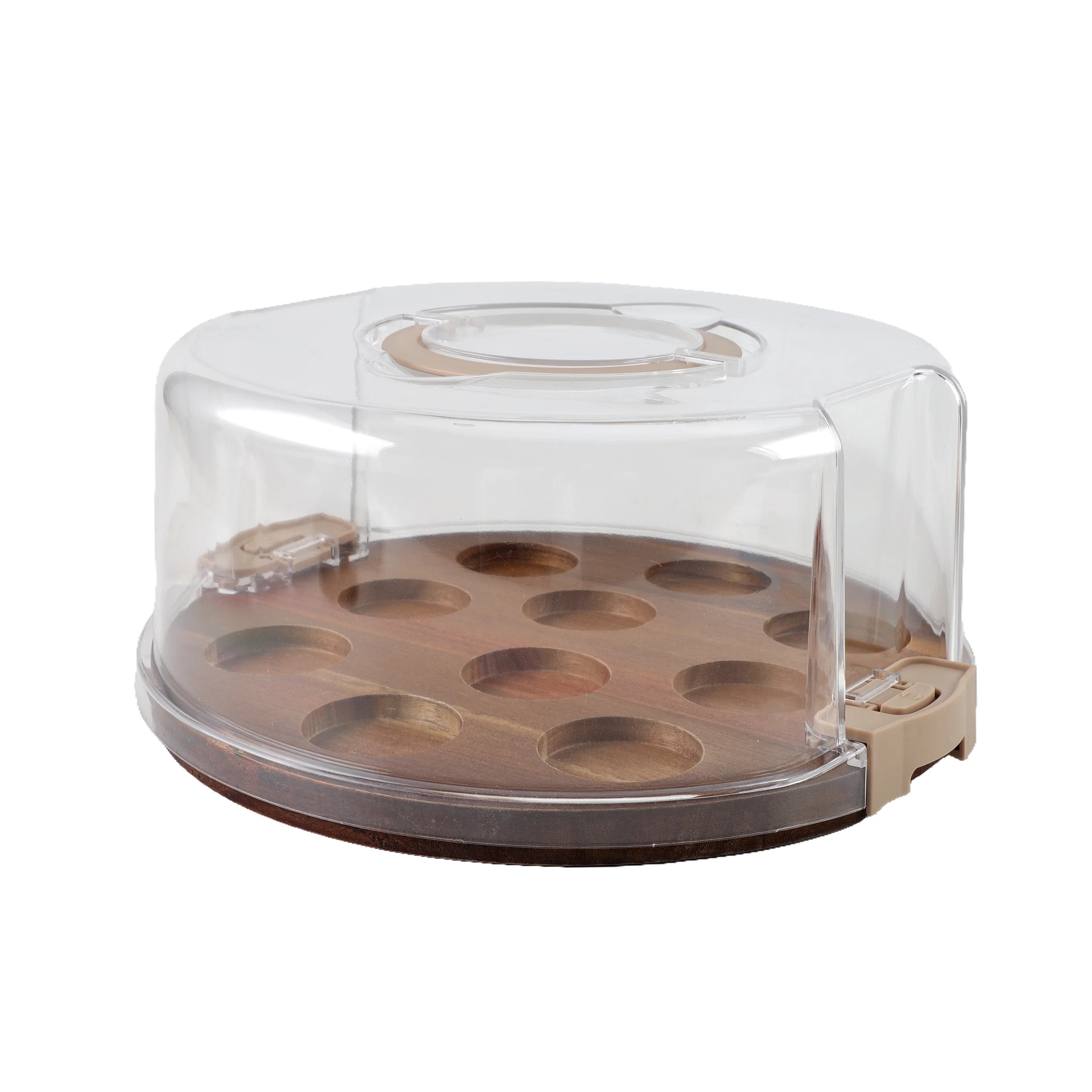 Cook with Color Acacia Wood Cake and Cupcake Carrier with Reversible Tray and Locking Lid, Round,... | Walmart (US)