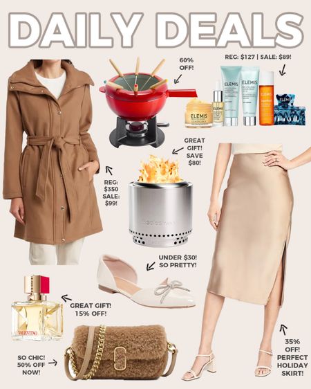 Daily deals! Holiday style, holiday gifts, beauty gifts and more all on sale! 

#dailydeals

Chic wrap coat. Gold satin skirt. Holiday skirt. Solo stove. Fondue set. Elemis gift set. Bow embellished flats. Valentino perfume. Holiday gift ideas. Holiday deals  

#LTKSeasonal #LTKHoliday #LTKsalealert
