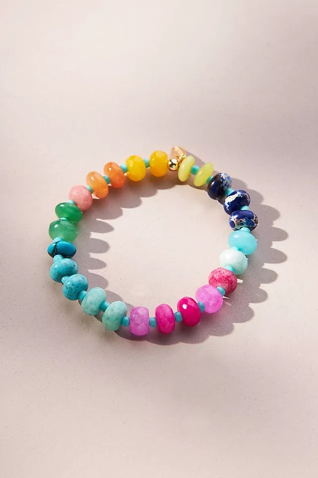 Multi-Color Semi-Precious Beaded Stretch Bracelet | Anthropologie (US)