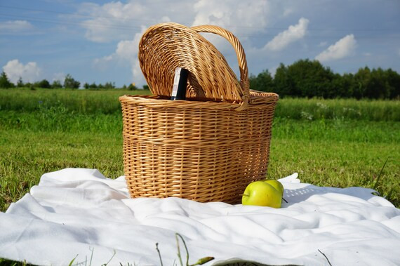 Wicker Picnic Basket with lid for four.  Large Handmade | Etsy | Etsy (US)
