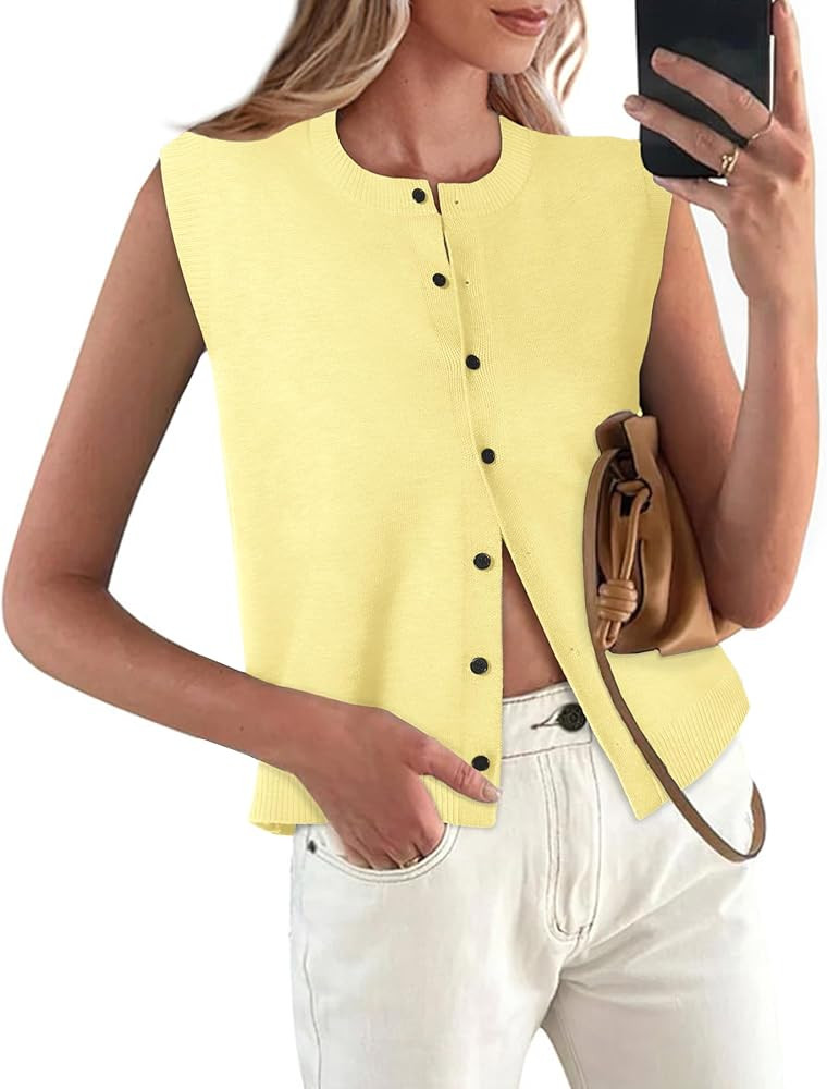 Womens Sweater Vest Summer Crewneck Button Down Tank Tops 2025 Trendy Sleeveless Knit Cardigan Cr... | Amazon (US)