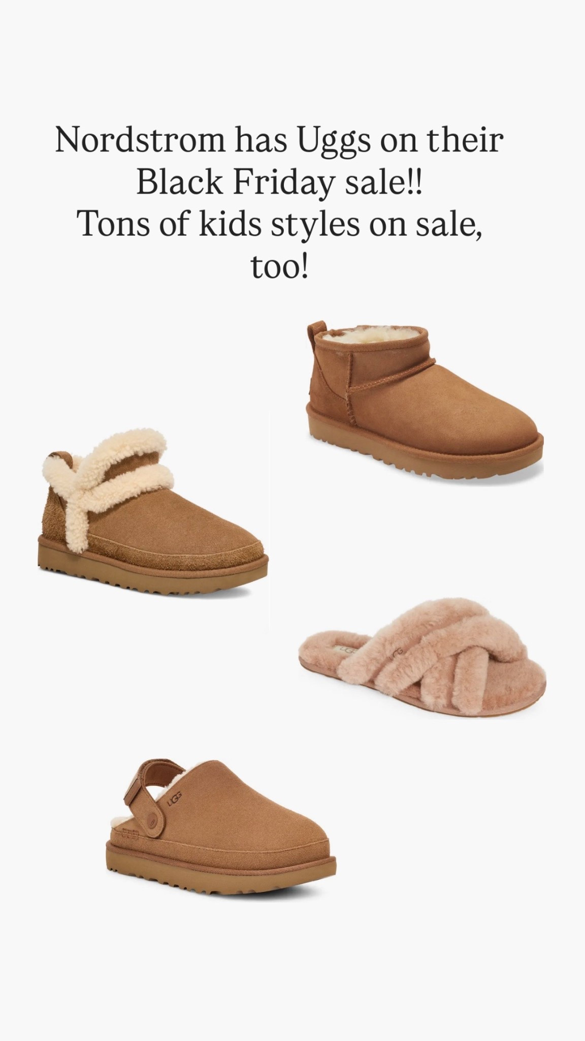 Ugg slippers and boots on sale at Nordstrom 
30% off 
Kids Uggs marked way down, too! 
Gift idea for your hubby as well 
Slippers 

#LTKFindsUnder100 #LTKCyberWeek #LTKGiftGuide