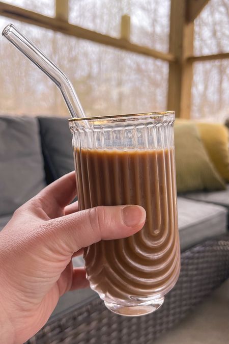 Obsessed with this cup 😍 I got mine for $4 from TJ Maxx but found almost identical U glasses with glass straws on Amazon!! A perfect option to up your glassware game 🥰

#LTKhome