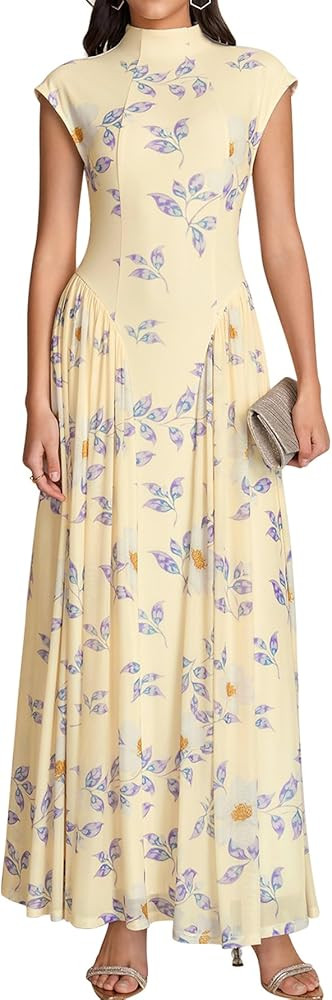 KUTUMAI Floral Summer Long Formal Wedding Guest Dresses for Women 2026 Elegant Classy Mock Neck M... | Amazon (US)