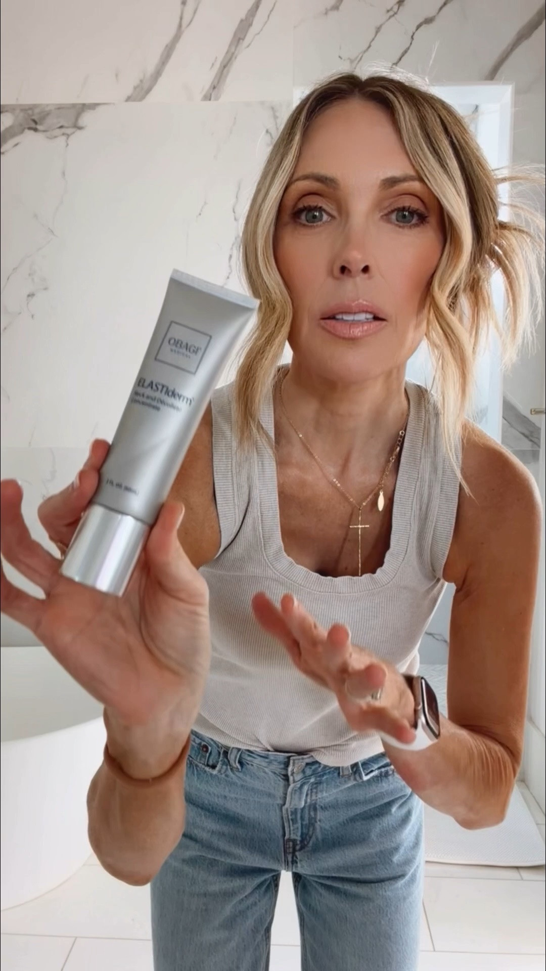 Notice a theme here? 😂 The neck lines and crepey skin have started showing up faster than expected… so medical-grade Obagi neck + décolleté cream became non-negotiable. 

#Ad #BluemercuryPartner #Paidlink #bluemercury@bluemercury

#LTKmomlife #LTKOver40