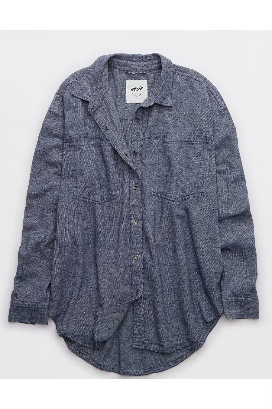 Aerie Anytime Fave Twill Shirt Women's Navy XXS | Aerie