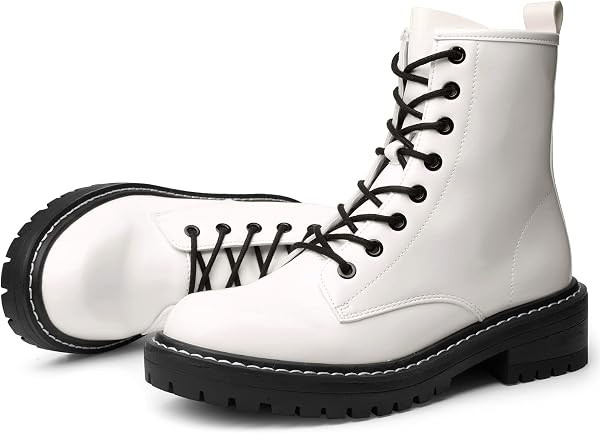 ICHIGO Women\u2019s Fashion Ankle Booties Causal 8-Eye Side Zipper Lace-up Combat Boots | Amazon (US)