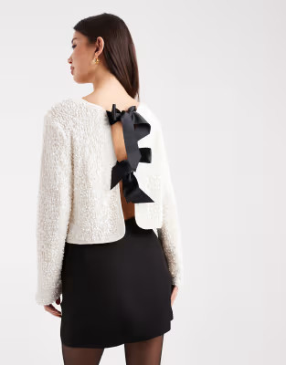 ONLY long sleeve bow back top in white sequin | ASOS | ASOS (Global)