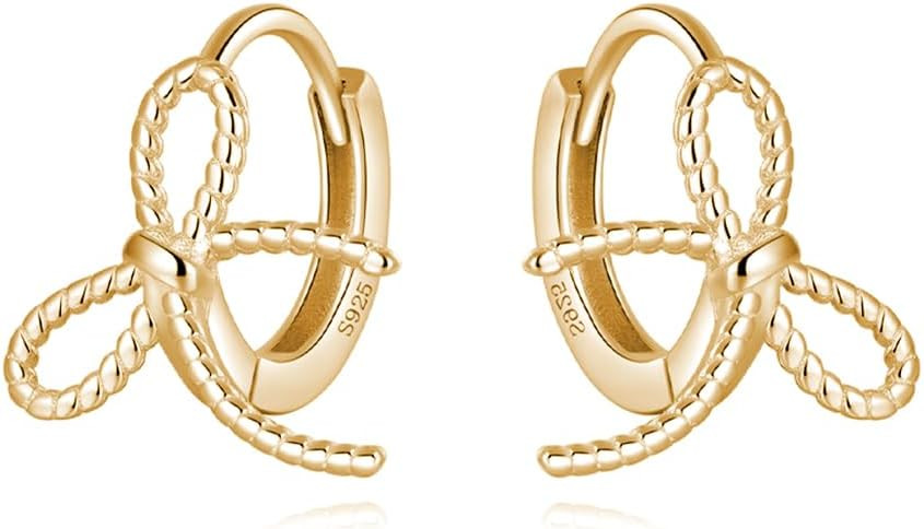 Reffeer Solid 925 Sterling Silver Bow Hoop Earrings Huggies for Women Girls Small Bowknot Hoop Ea... | Amazon (US)