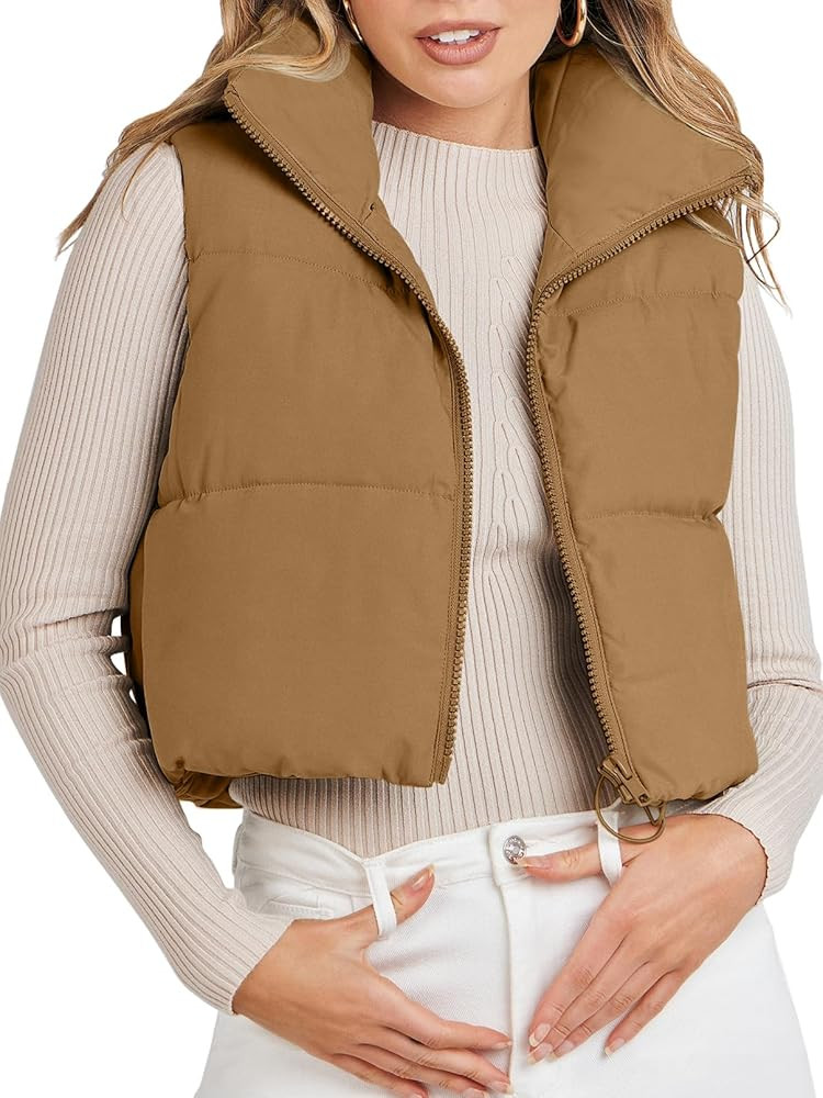 MEROKEETY Women's Crop Puffer Vest Lightweight Stand Collar Sleeveless Zip Up Padded Gilet Coat | Amazon (US)