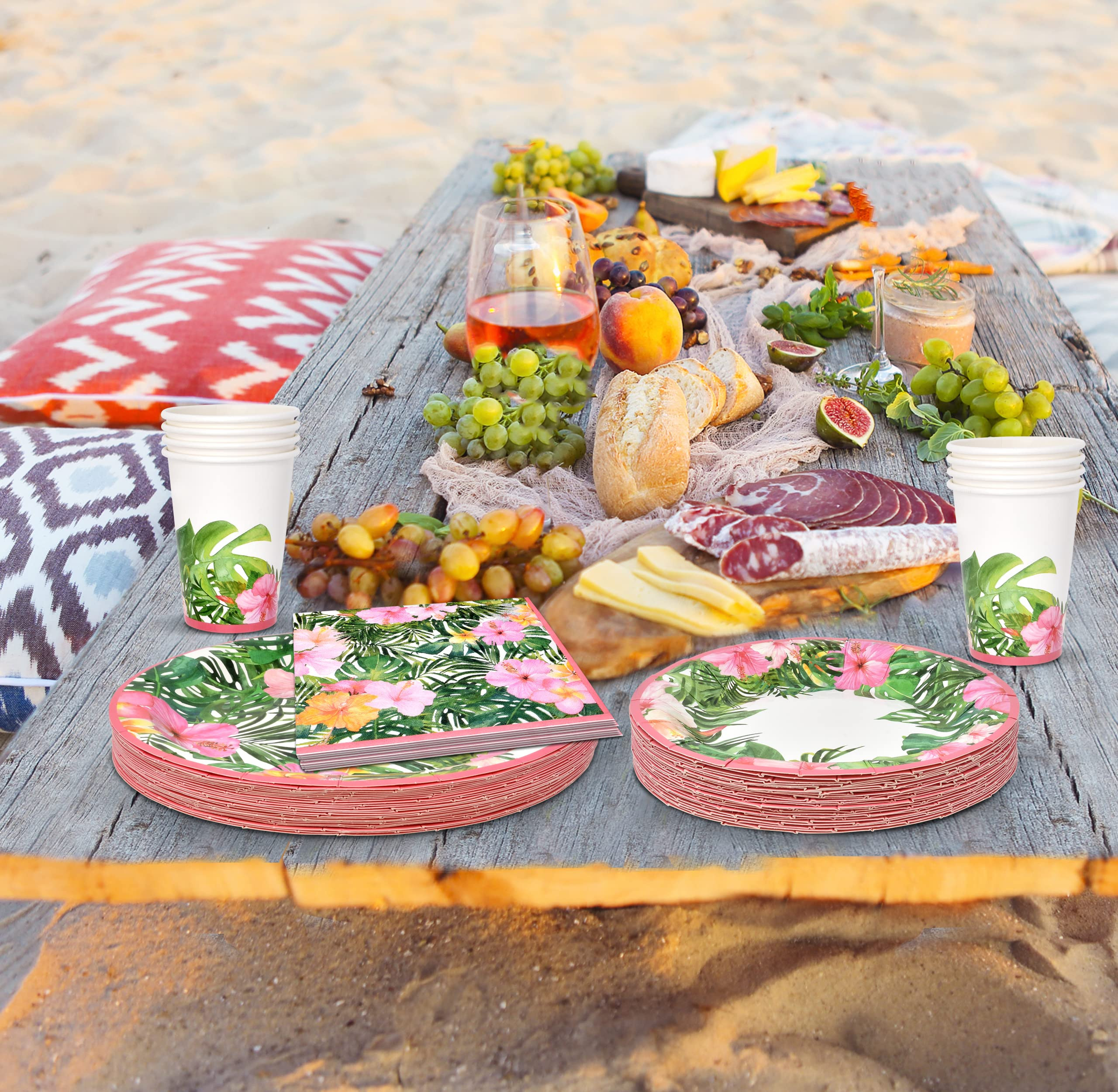 Gift Boutique 96 Pcs Hawaiian Luau Party Supplies Set Paper Plate Cup Napkin for Summer Tropical ... | Amazon (US)