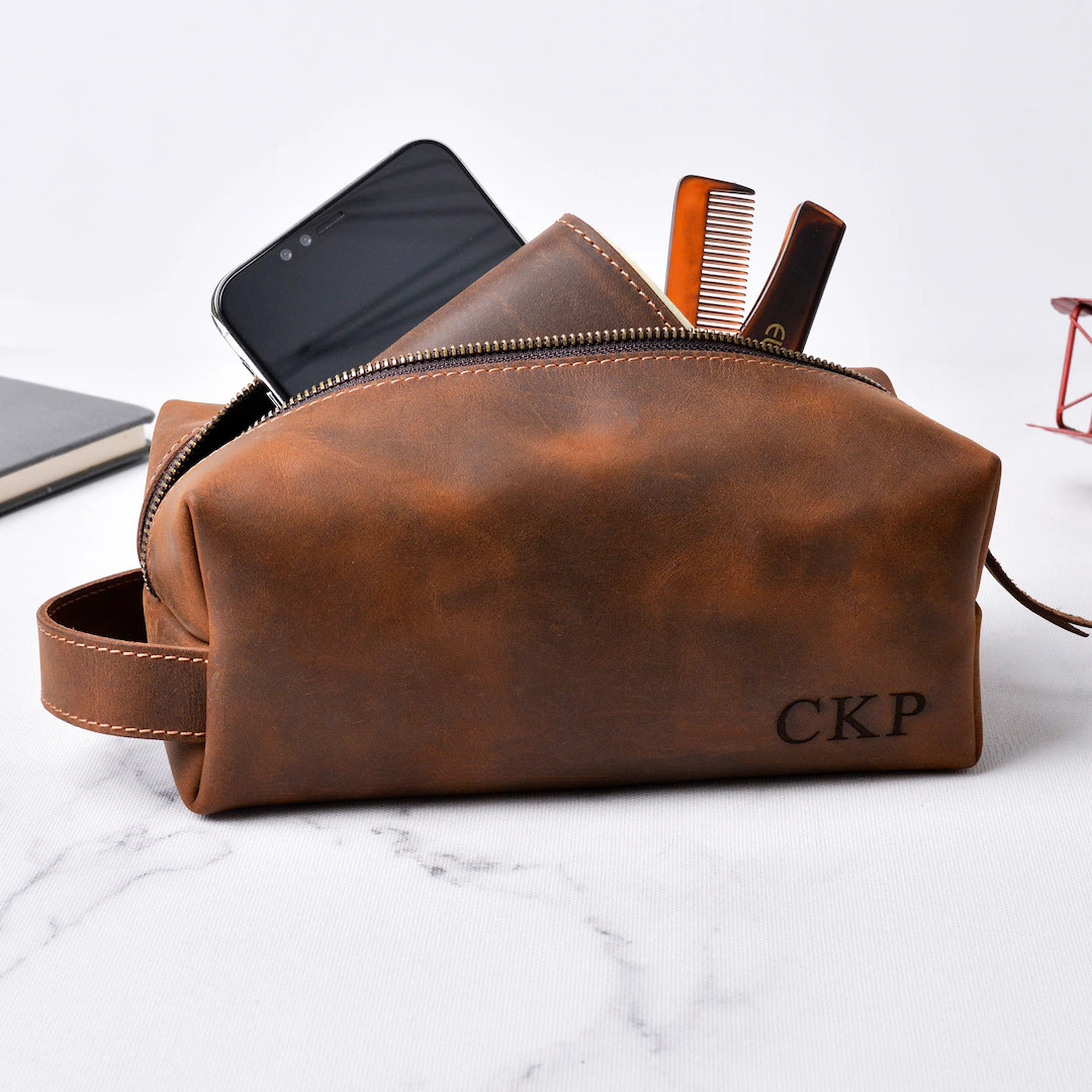 Fathers Day Gift , Personalized Leather Dopp Kit For Dad , Custom Leather Toiletry Bag , Gift For... | Etsy (US)