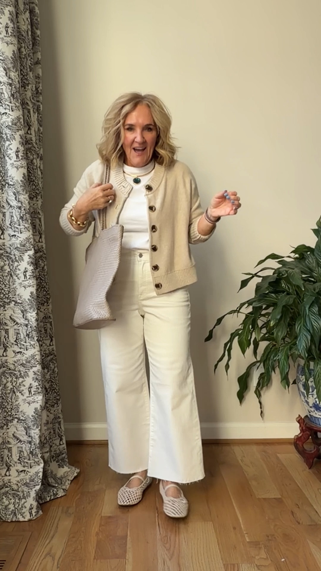 I sized down in the jeans and white tee. 
Sweater is speckled beige size medium

Neutral outfit @jcrew @Quince 

#LTKootd #LTKSaleAlert #LTKOver40