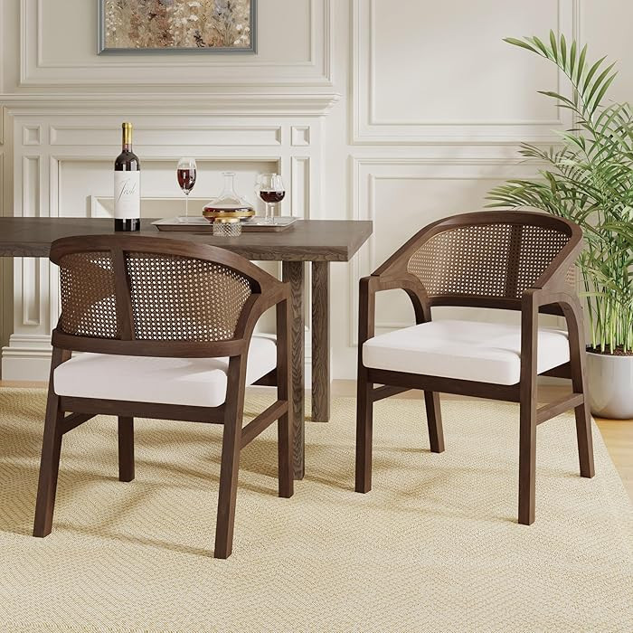 GDFStudio Set of 2 Upholstered Dining Chairs with Arms Vintage Rattan Cane Backrest Accent Chairs... | Amazon (CA)