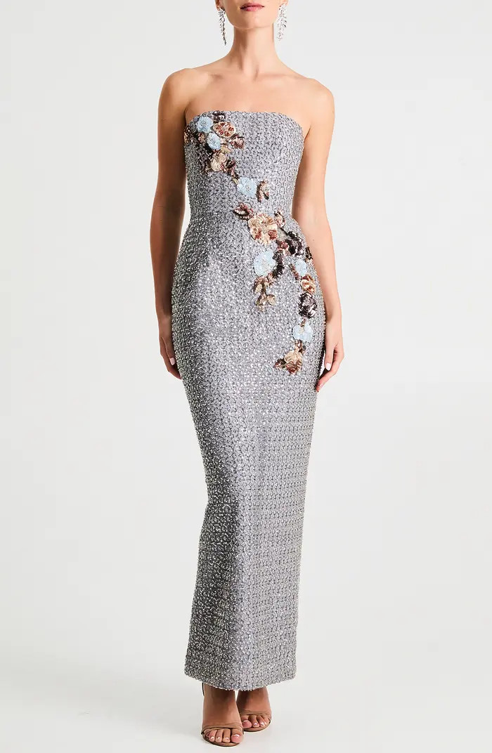 Silvia Floral Sequin Strapless Cocktail Dress | Nordstrom