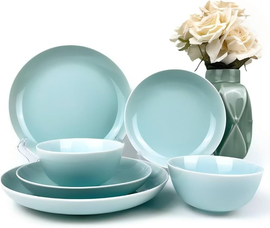 Ceramic Dinnerware 6 pieces Set,Sky blue glaze, Plates and Bowls, Glossy Finish, Kitchen and Dini... | Amazon (US)