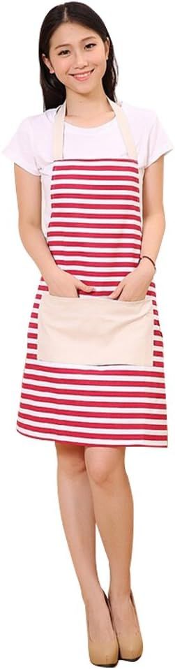 FSK Cotton Canvas Women's Apron with Convenient Pocket Durable Stripe Kitchen and Cooking Apron f... | Amazon (US)