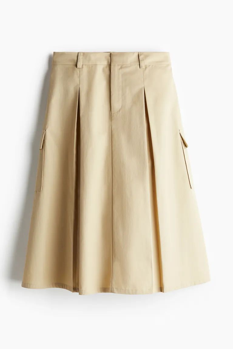 A-line Cargo Skirt - Regular waist - Midi - Light beige - Ladies | H&M US | H&M (US + CA)