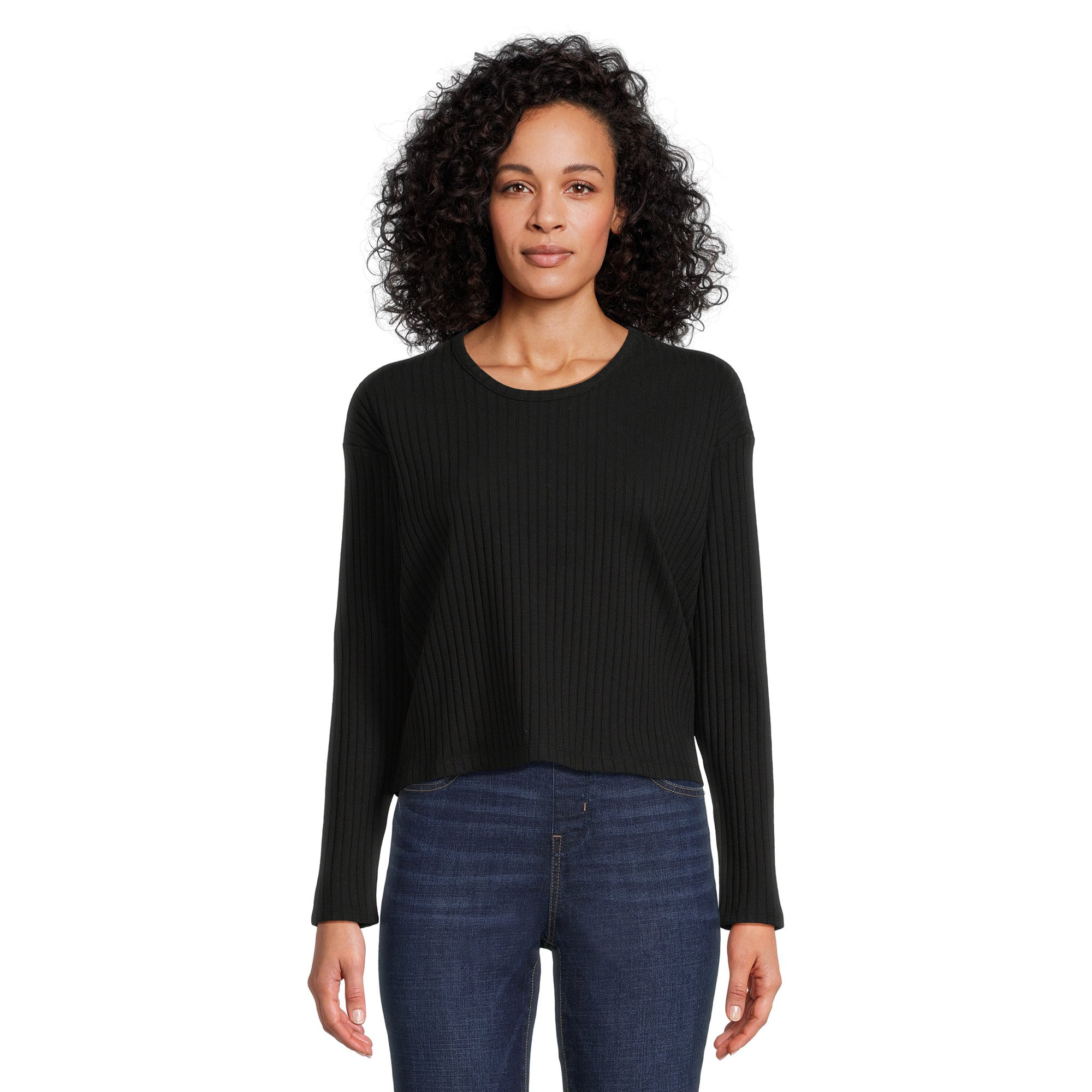 Time and Tru Women's Scoop Neck Rib Knit Top, Sizes XS-XXL | Walmart (US)