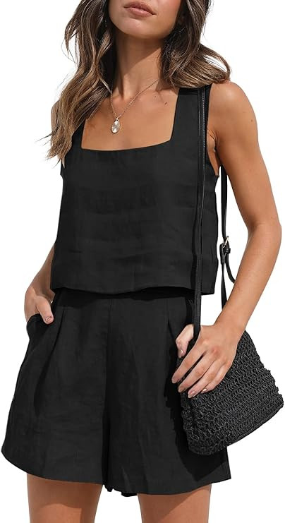 AUTOMET Womens Summer 2 Piece Outfits Vacation Casual Trendy Shorts Matching Sets Sleeveless Casu... | Amazon (US)