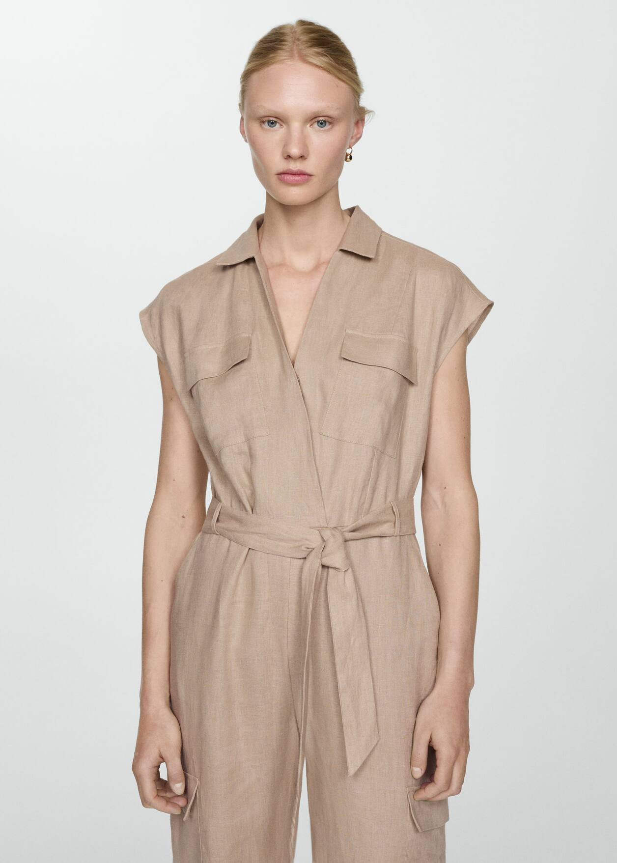 Cargo-style linen jumpsuit -  Women | Mango USA | MANGO (US)