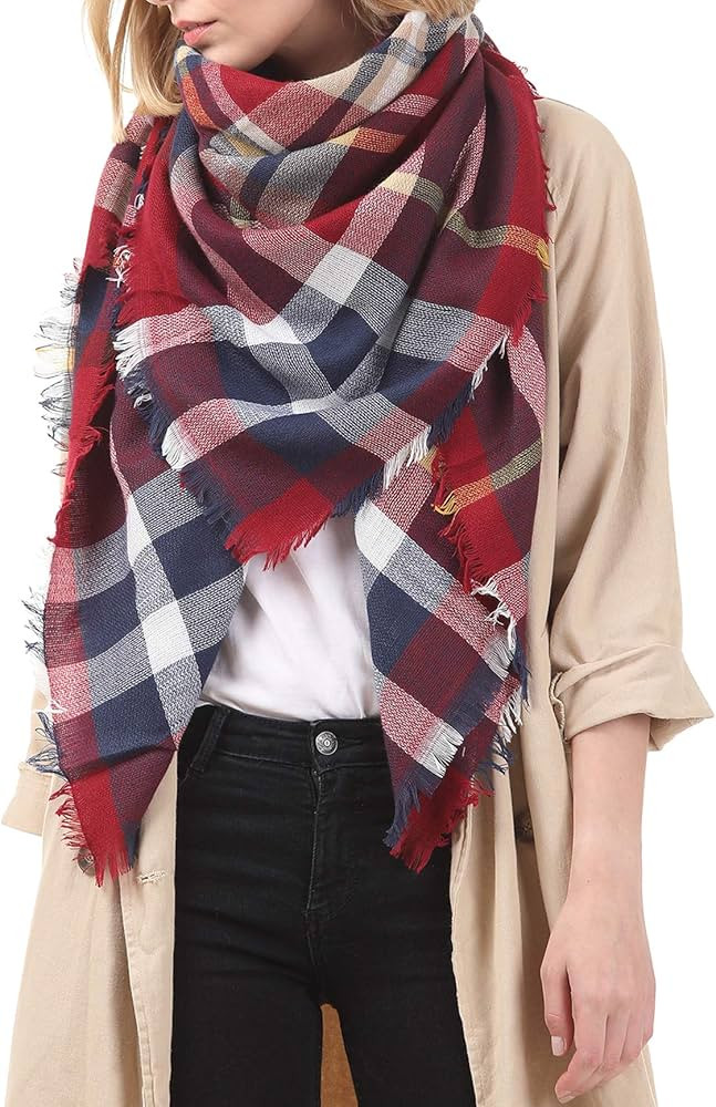 Women's Fall Winter Scarf Classic Tassel Plaid Scarf Warm Soft Chunky Large Blanket Wrap Shawl Scarv | Amazon (US)