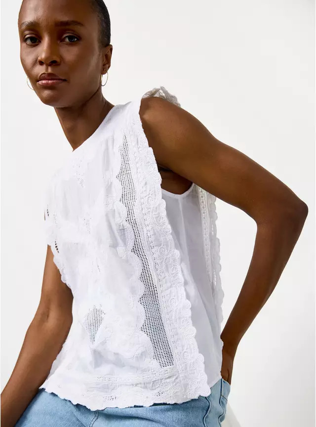 Buy White Lace Embroidered Sleeveless Shell Top 14 | Shell tops | Tu | Tu Clothing